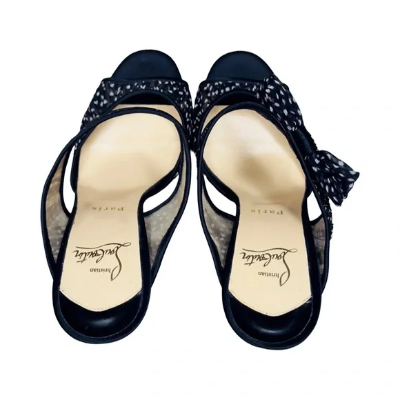 Christian Louboutin Miss Chief Mules Black/White Polkadot Crepe Satin/Chiffon 39 - Picture 8 of 12